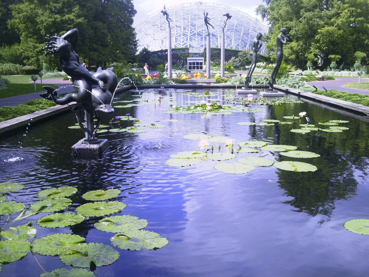 Sunglitter Bronze and Orpheus Fountain Sculptures in Milles Sculpture Garden, Missouri Botanical Garden